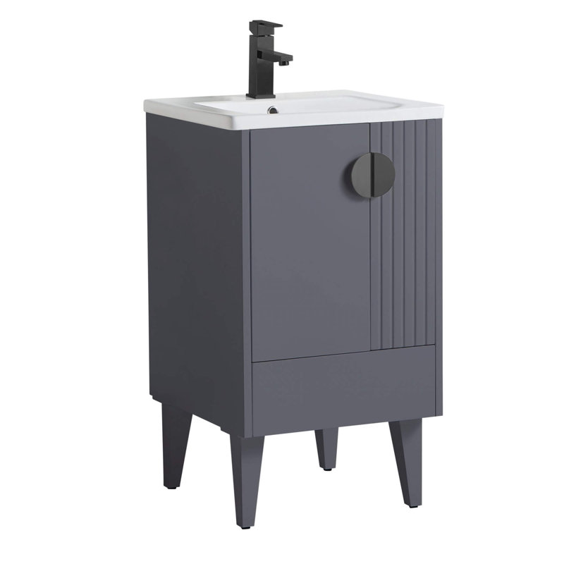 Ensemble de meuble-lavabo simple 20 po Saimah, Noir, Gris roche