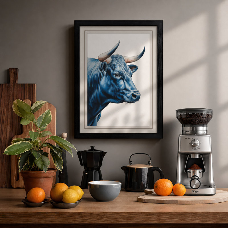Blue Bull Portrait Modern - Print, A1 - 84.1 x 59.4 cm, Black