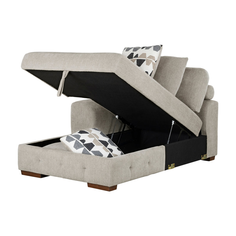 Mobilier de salon en taupe capitonné 3 pièces avec méridienne de rangement et repose-pieds Taupe