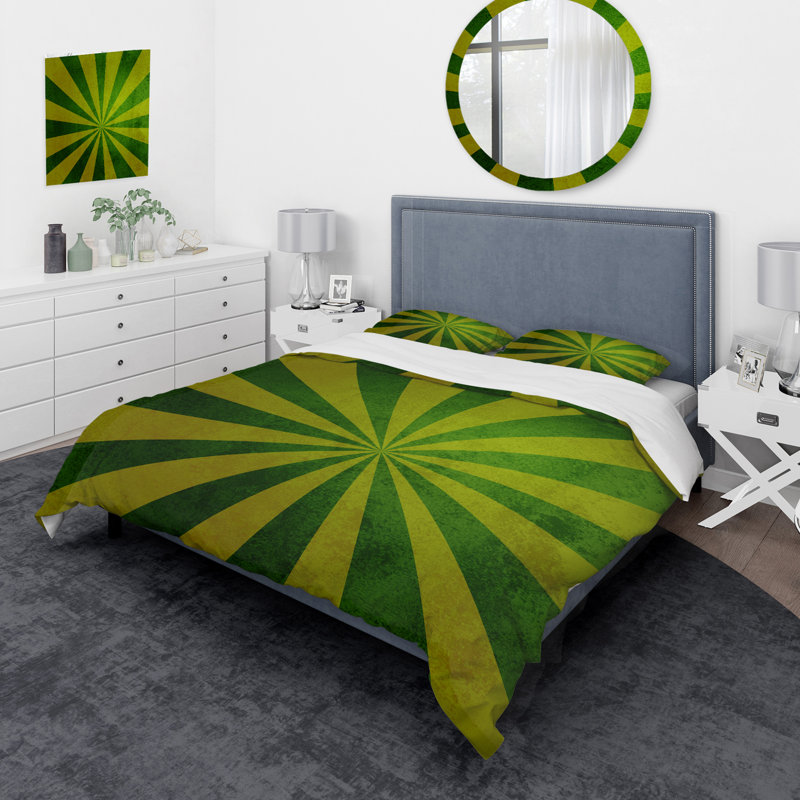 Ensemble de housse de couette en microfibre vert / jaune, Housse de couette pour très grand lit et 2 très
