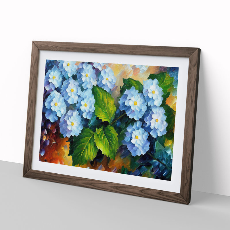 Hydrangea Flowers Vol.4 - Single Picture Frame Painting, 34cm H x 46cm W x 2cm D, Walnut