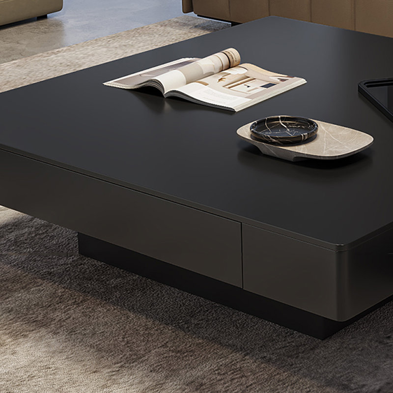 Italian light luxury square stone coffee table, Black, 11.8" H x 39.4" L x 39.4" W