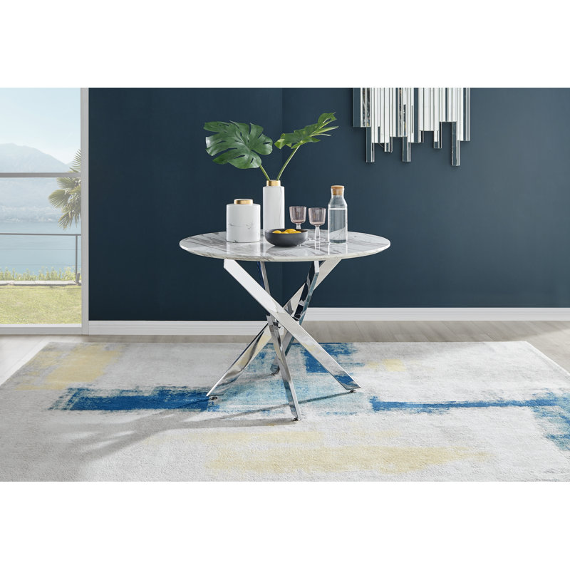 Tierra White Marble Effect Nest Legged Dining Table, Silver, 39.4" L x 39.4" W