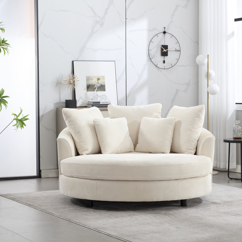 Fauteuil demi-tonneau surdimensionné avec housse, Chenille beige