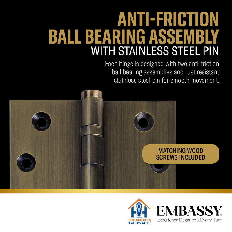 5" H x 5" W Solid Brass Ball Bearing Single Butt Door Hinge, Antique Brass