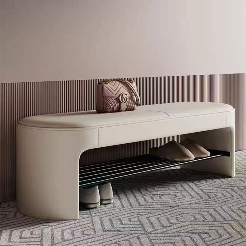 Banc de rangement pour chaussures en cuir beige Beige Modern, Beige, H 16,93 po x l 47,24 po x P 15,75 po