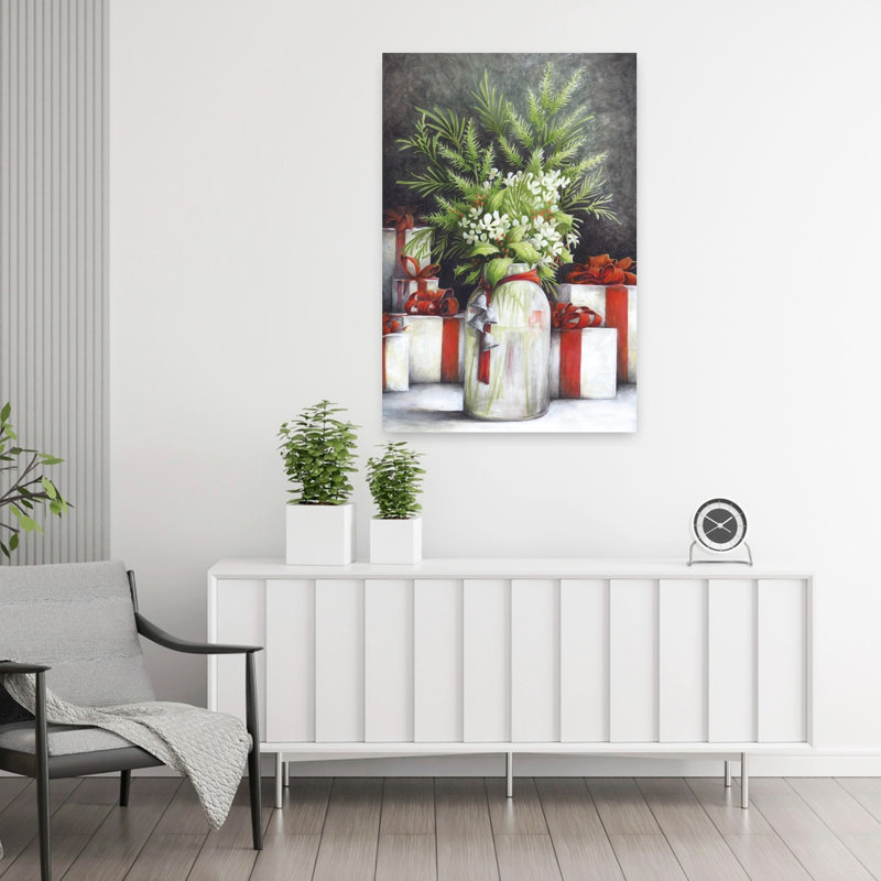 Art floral contemporain de Noël, H 36 po x l 24 po