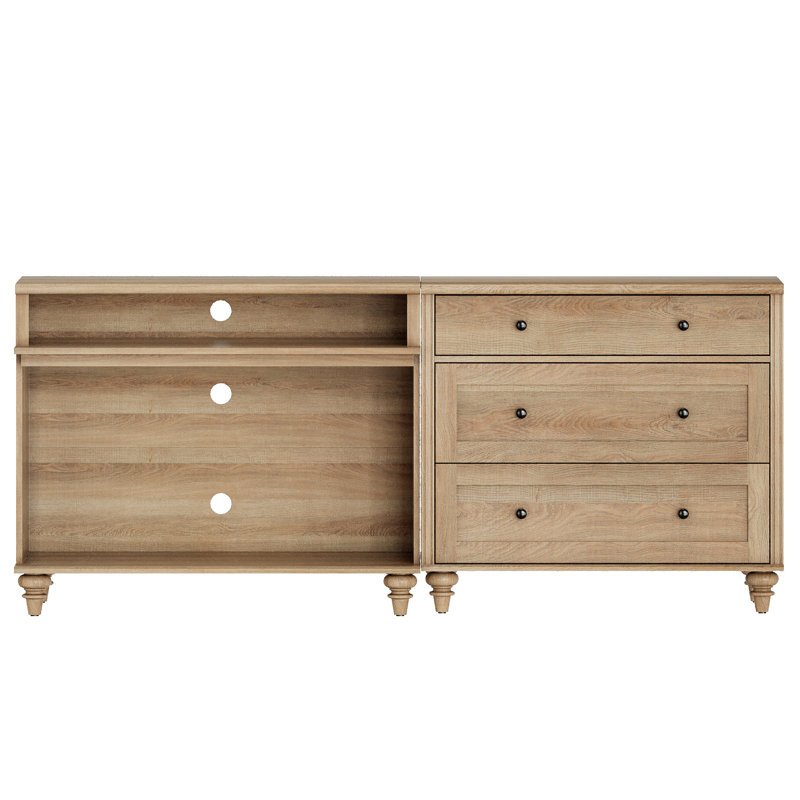 Sideboard Cabinet With 3 Drawers And 2 Open Shelves, Vintage Wood Grain Design, Buffet Cabinet With Storage, Coffee Bar For Dinning Room, Kitchen, And Living Room, Oak, 71 Inch