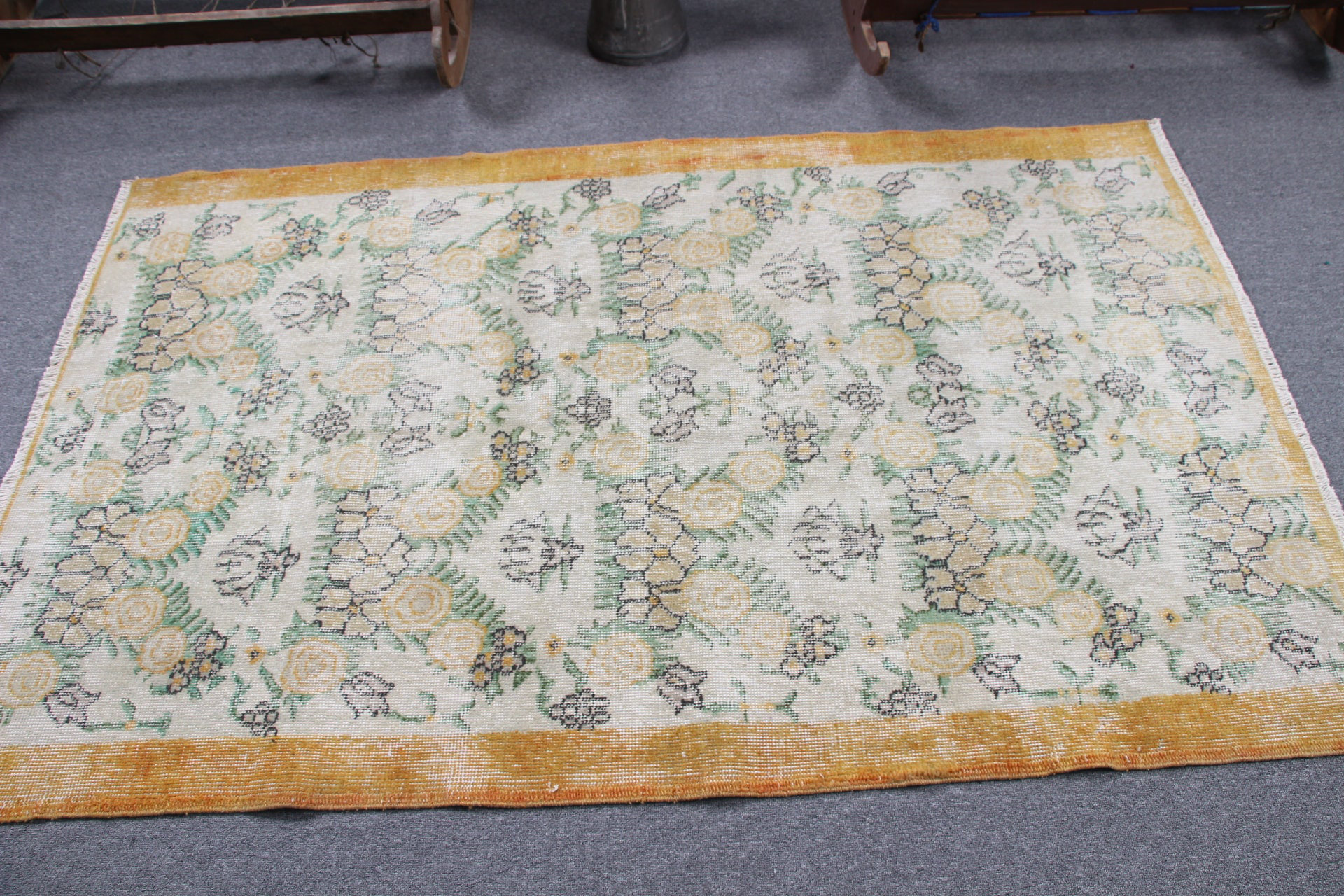 Bungalow Rose Handcrafted Vintage Turkish Floral Design Wool Rug With ...