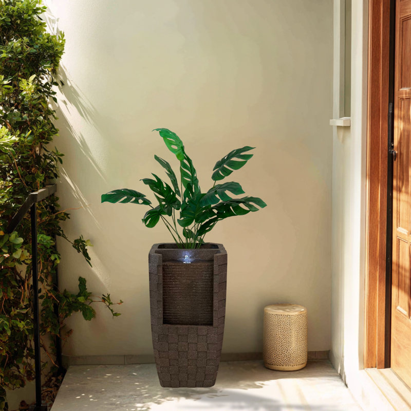 XBrand 23.8" H Brown Fountain with LED Light and Planter Area