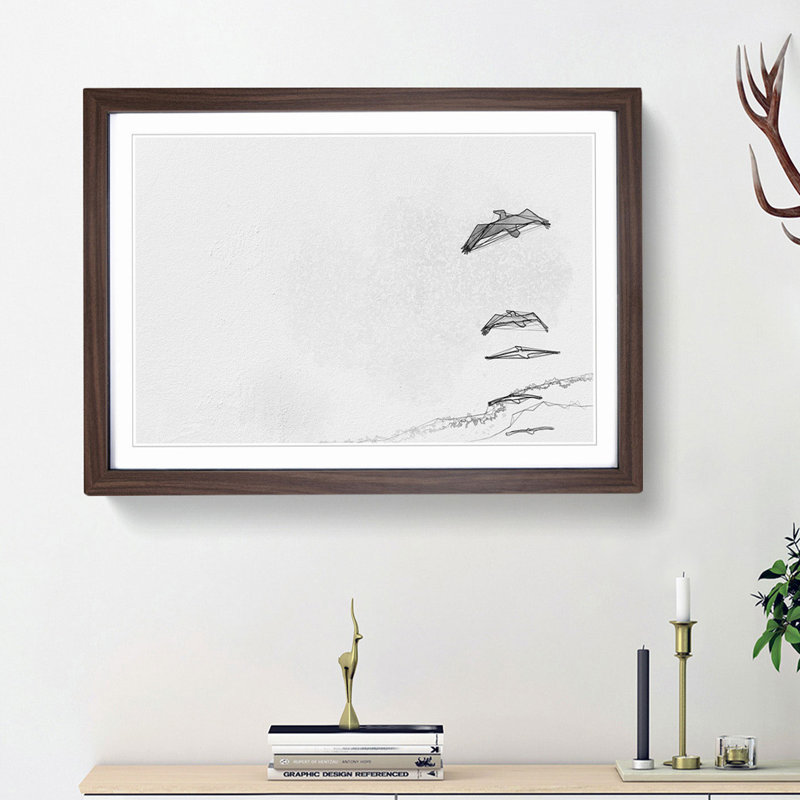 Pelican Formation in Abstract - Picture Frame Painting Print, Walnut Framed, 62cm H x 87cm W x 2cm D