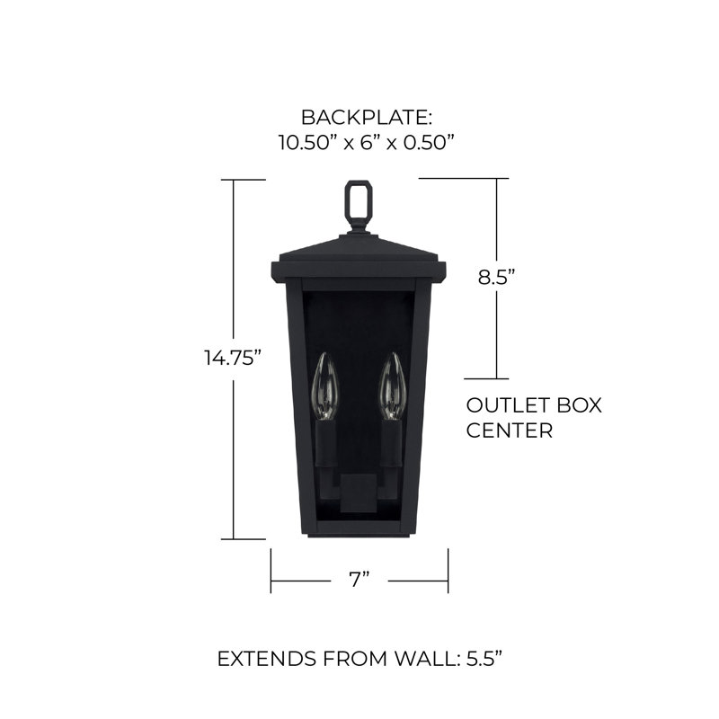 Lanterne murale d'extérieur à 2 ampoules Maghull, 14,75" H x 7" lx 5,5" p, Noir