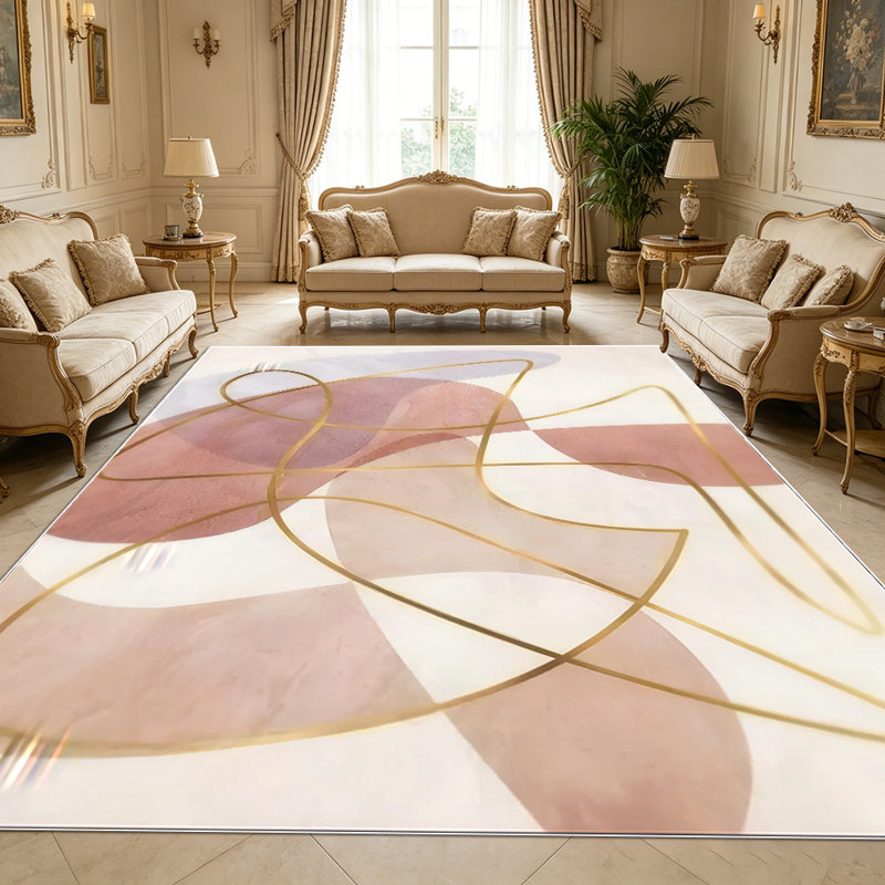 1PC Abstract Soft Tone Geometric Gold Line area rugs for Living Room, Soft and Comfortable, easy-to-maintain, machine washable Indoor floor mat, Under Table Farmhouse suitable for dining room, bedroom, home office, entryway, kitchen, hallway.