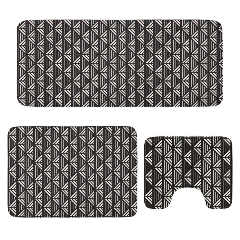  Lattice Bathroom Rug Set 3 Pieces U-Shape & Rectangle Mats Charcoal Grey Eggshell