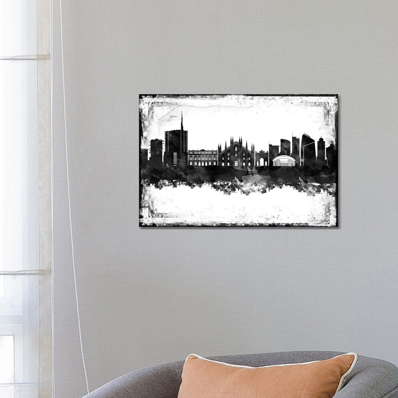 Milan Black And White Film by WallDecorAddict - Wrapped Canvas Print, 66.04 cm H x 45.72 cm W
