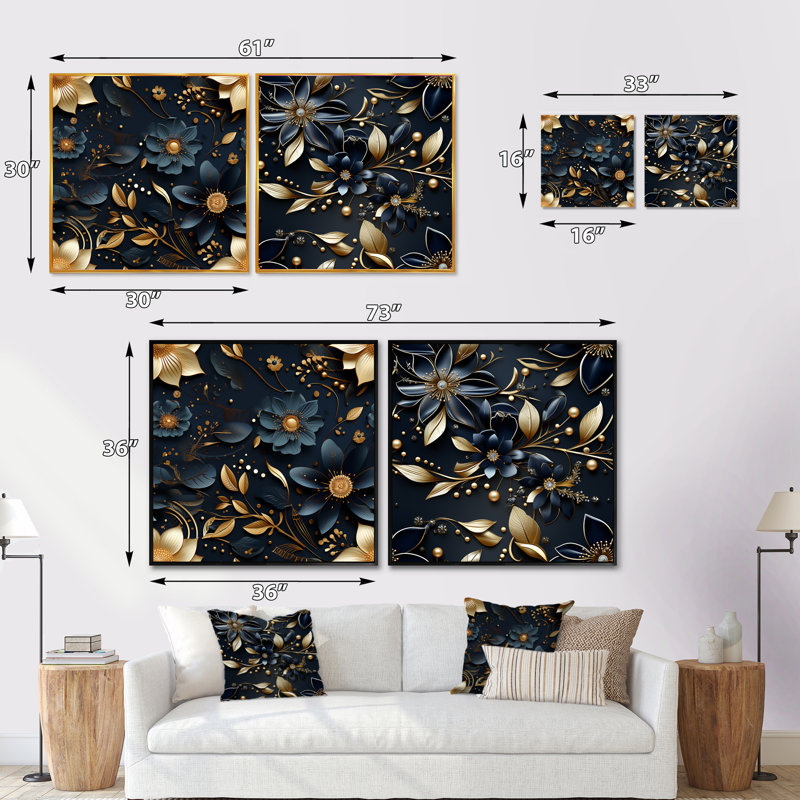 Tantalion - Abstract Square Collage Set Of 2, 16" H x 33" W, Gold Floater Framed