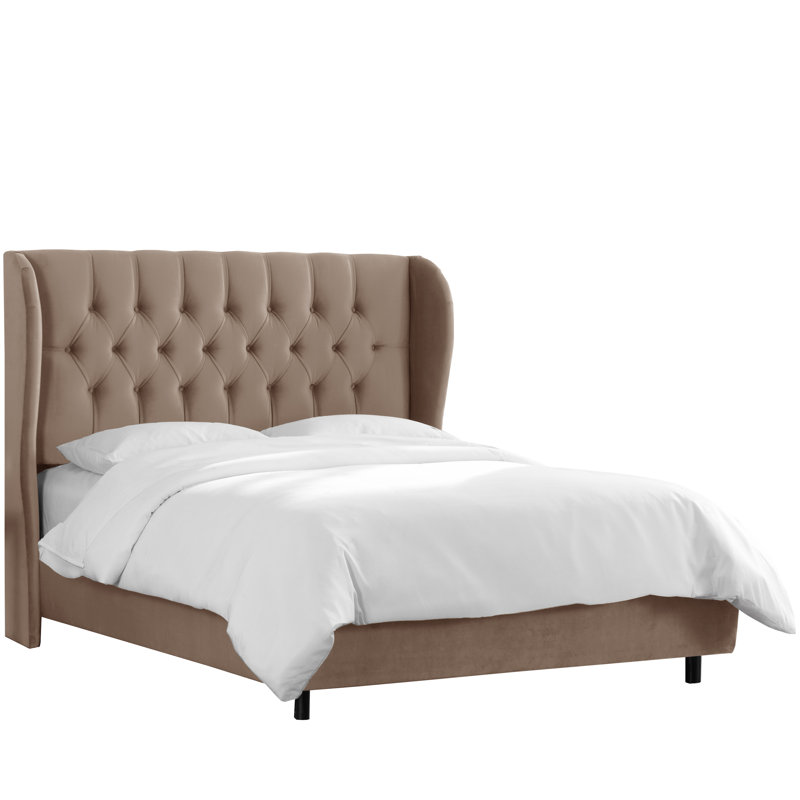 Lit tapissier capitonné standard à profil bas Knaresborough, Double, Velours performance cacao classique