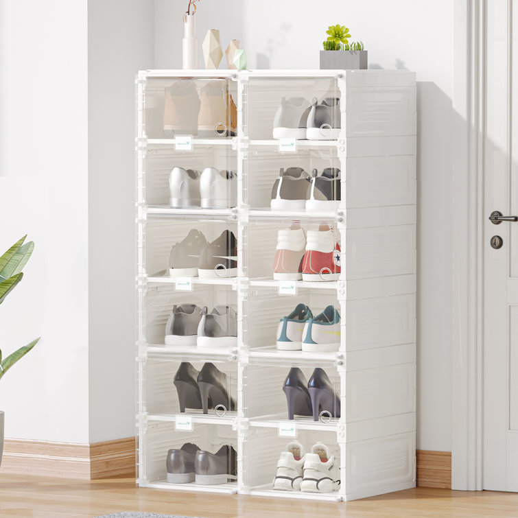Shoes stored nicely on the ventilated shelving.  Garage storage solutions,  Garage makeover, Shoe organization closet