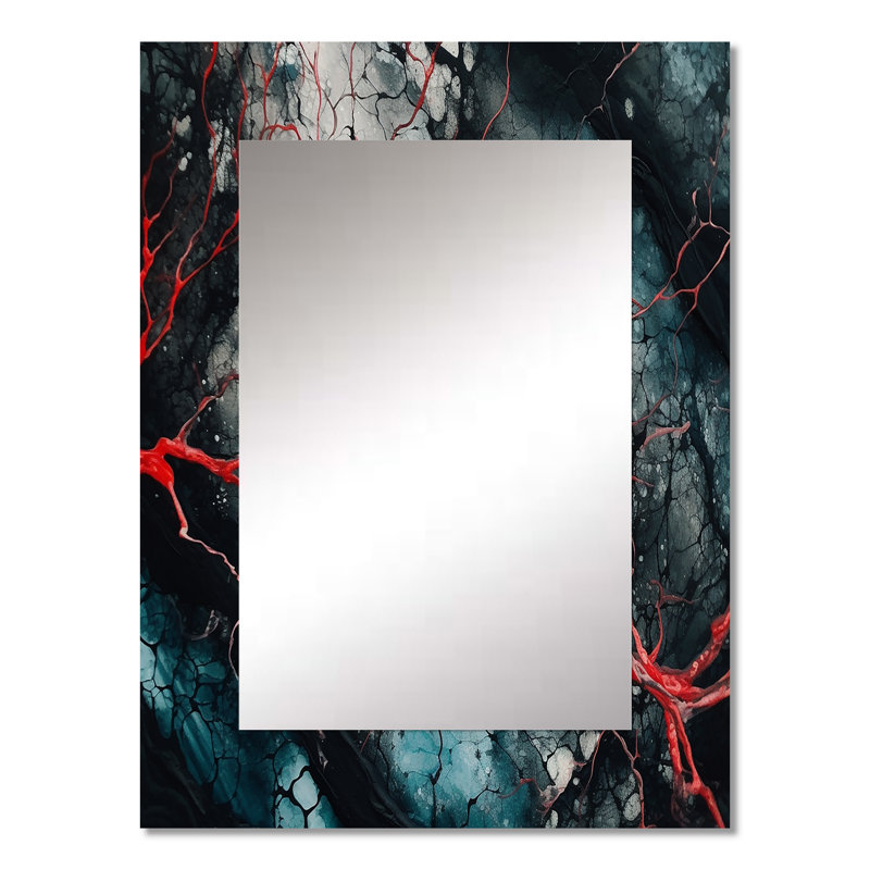 Encre liquide bleue et rouge captivante II - miroir géométrique unique, grand miroir mural moderne, impression d'art en métal