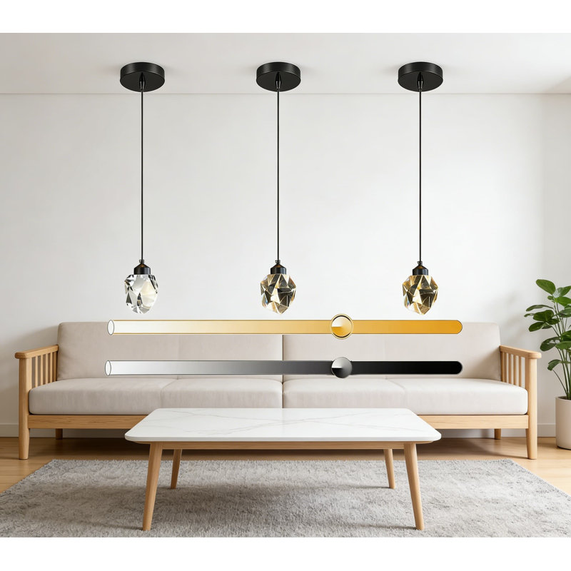 Modern Crystal LED Pendant Light With Dimmable Remote Control, Adjustable Hanging Cord For Kitchen Island, Dining Room, And Bar Lighting