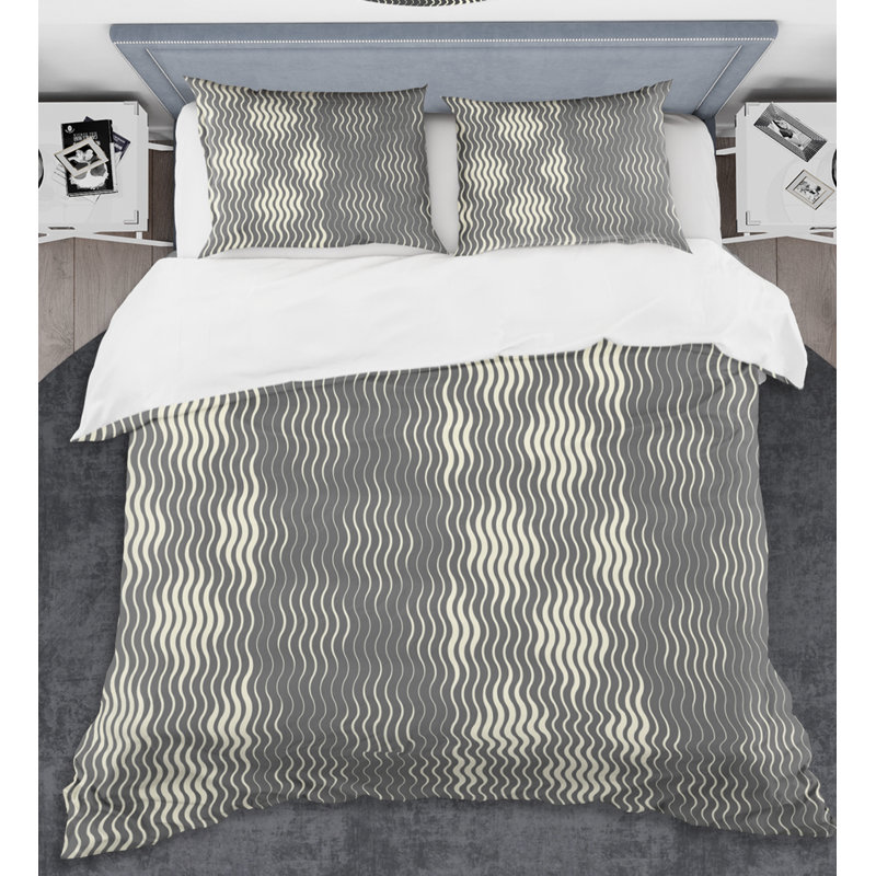 Ensemble de housse de couette moderne à motif géométrique abstrait rétro V - Microfibre