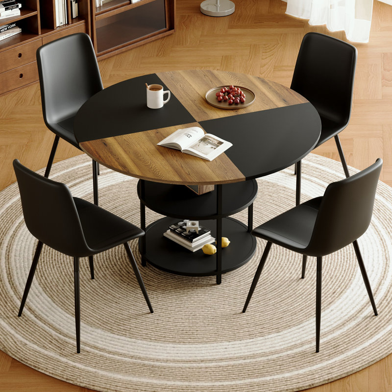 Ensemble de table de salle à manger 5 pièces avec 4 chaises en polyuréthane, 5, Noir, noir, noir, noir