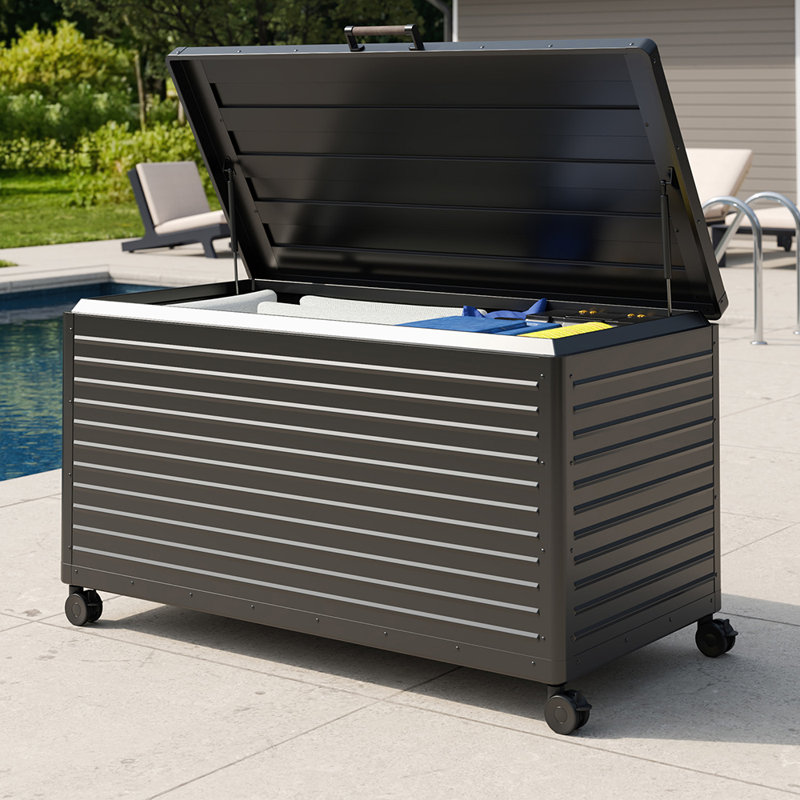 175 Gallon Large Outdoor Deck Box with Wheels, 28.35'' H x 55.75'' W x 27.6'' D, Charcoal