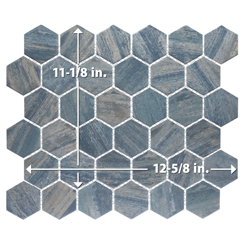 Cassis 2" Hex 11-1/8 In. X 12-5/8 In. Porcelain Mosaic Tile, Blue