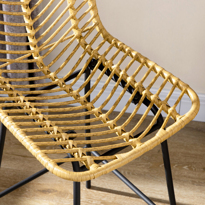 Rattan Bar Stools Set Of 2, 26 Inch Counter Height With Breathable Wicker Seat And Back For Boho Kitchen Decor, Bar Stool