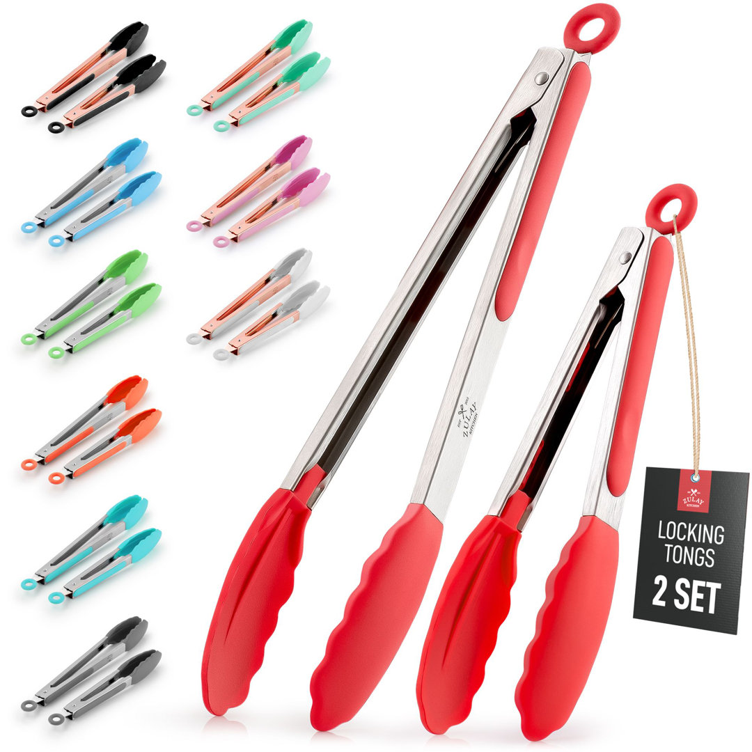 Zulay Kitchen Tongs For Cooking - 2 Pack 9" & 12" Stainless Steel Silicone Tong Set Zulay Kitchen