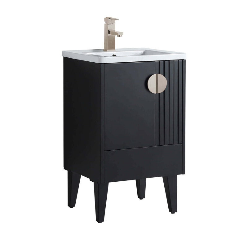 Ensemble de meuble-lavabo simple 20 po Saimah, Noir, Nickel satiné