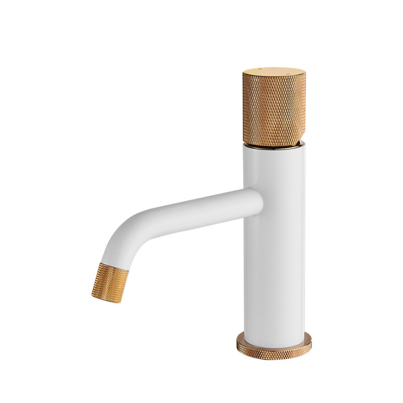 Single-Hole Bathroom Faucet, White/Rose Gold