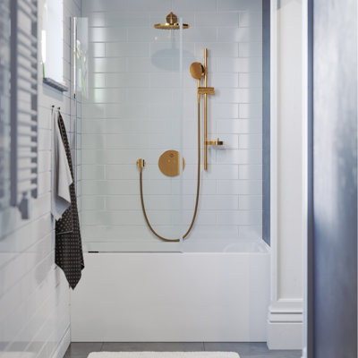Baignoire à tablier Voltaire 48 x 32 avec jupe et vidange à droite, blanc lustré, trop-plein intégré et bonde incluse.