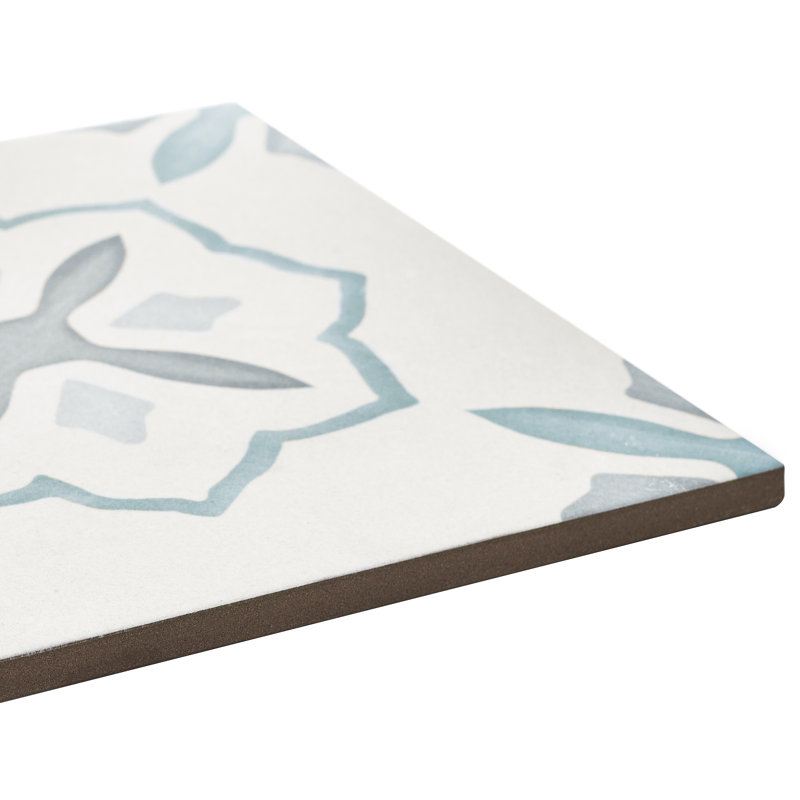 Plumeria 8.77" x 8.77" Matte Porcelain Tile, Stella Blue/Gray