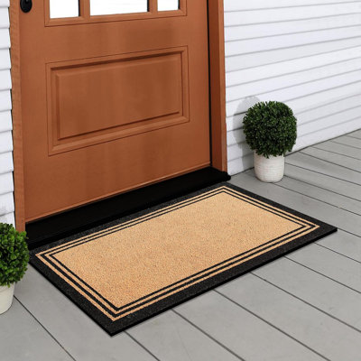Artesha First Impression Natural Coir Classic Border Outdoor Doormat Heavy Duty PVC Backing Anti-Shedding Front Door Mat Easy Clean Entryway Door Mat 