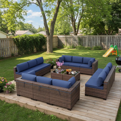 Demaio 14-Piece Rattan Sectional Seating Group With Cushions Modular Outdoor Furniture Set For Patio Garden And Poolside