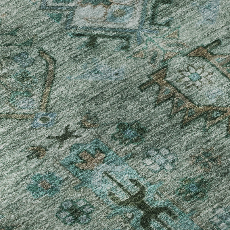 Premium Machine Washable Mayfield AMF2047 Global Rug, Green, 8' Round