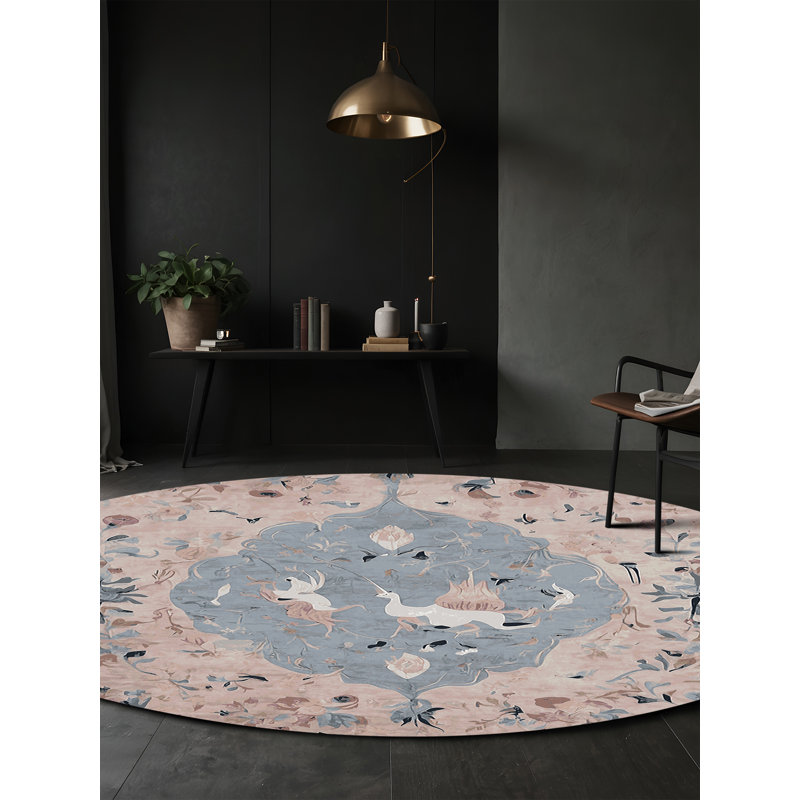 Machine Washable Gray Area Rug, Round 7'