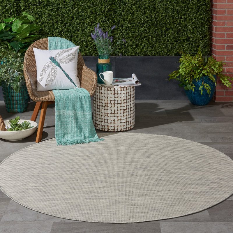 Tapis terre cuite intérieur / extérieur Lillehammer, Rond 8 pi, Gris