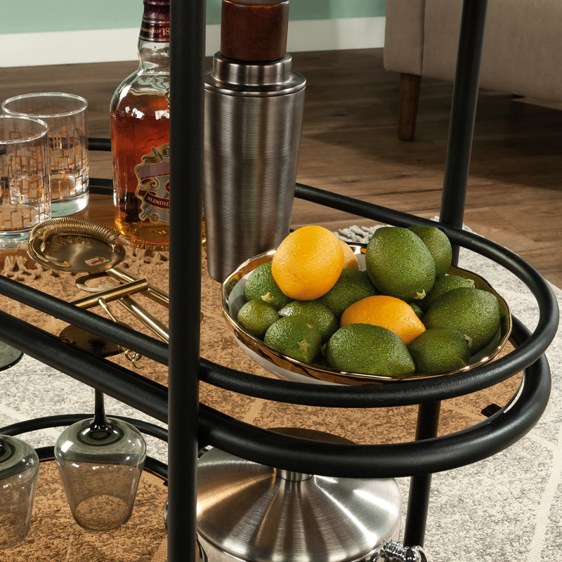 Chariot-bar noir élégant et moderne pour le divertissement, tablettes en verre polyvalentes, structure en métal, assemblage rapide, petits espaces idéaux, espaces limités
