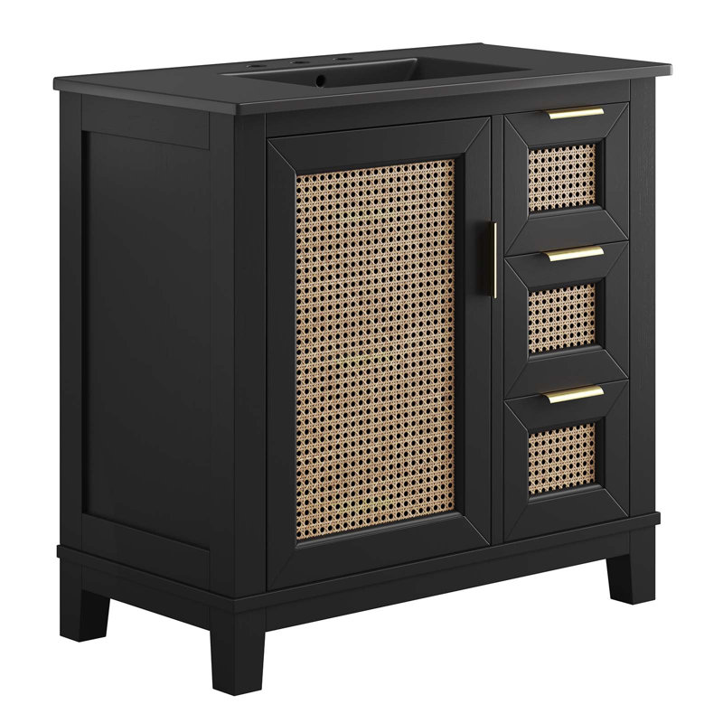Meuble-lavabo sur pied simple 36 po avec plateau en céramique Modway, Noir