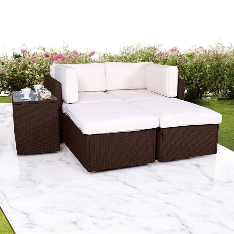 Outdoor 4 - Person Seating Group with Cushions, Cream, Brown