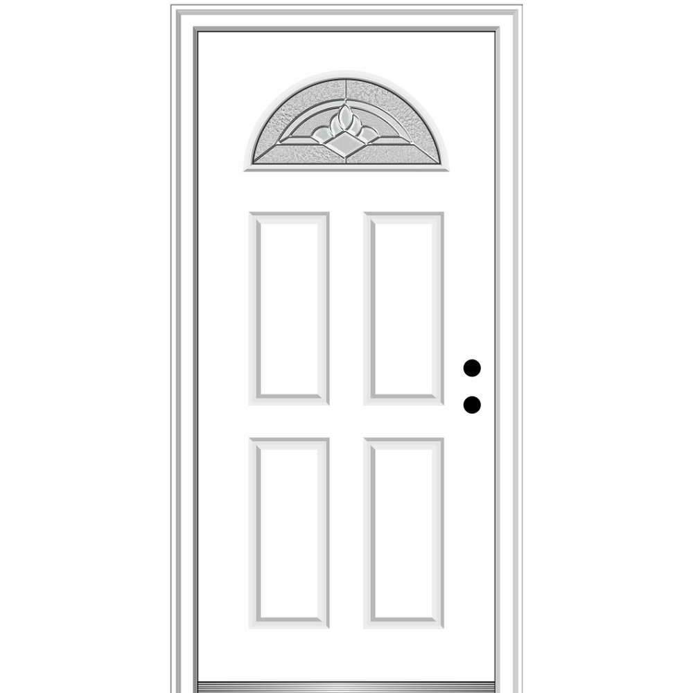 Grace Painted Both Sides The Same 1/4 Lite Sunburst 4-Panel Fiberglass Prehung Front Entry Door on 6-9/16" Frame MMI DOOR Door 