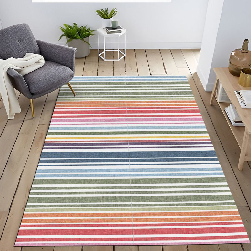 Tapis décoratif multicolore à rayures, Tapis de couloir 3 pi 3,37 po x 9 pi 10,11 po
