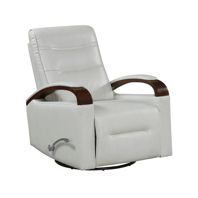 1Pc Swivel Gliding Recliner Faux Leather Upholstered Solid Rubberwood Arms Luxurious Living Room Furniture