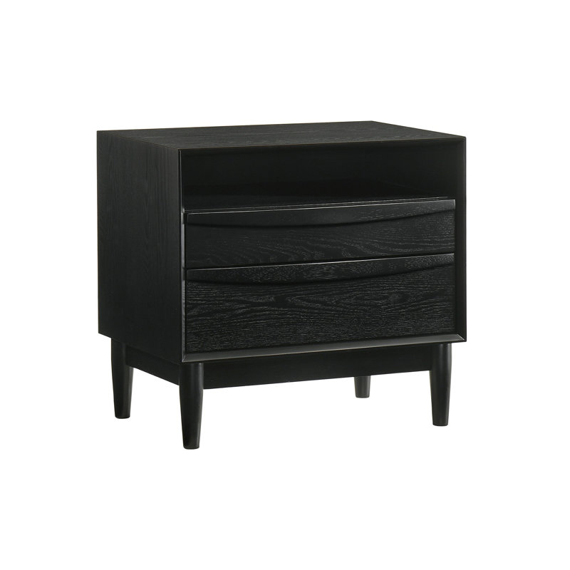 Greylynn 2 Drawer Nightstand in Wood with Shelf, Black