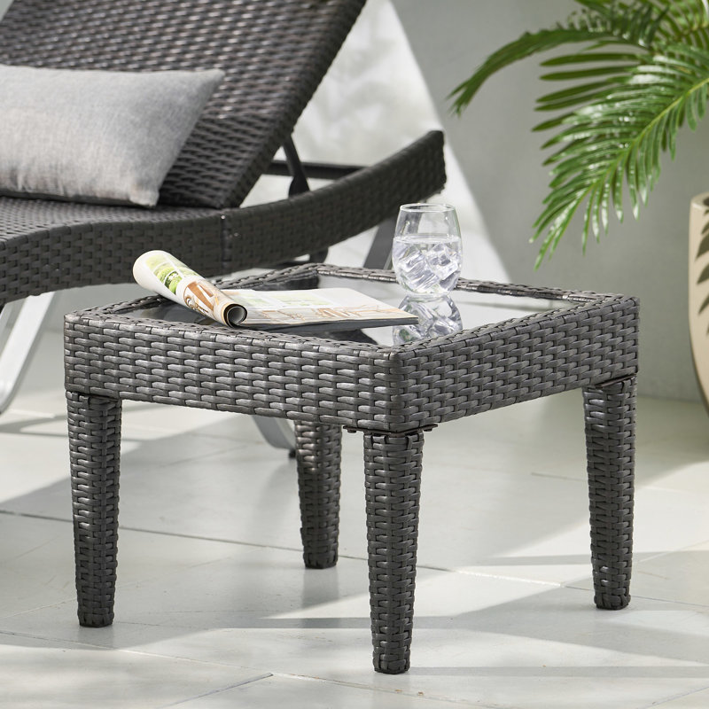 Table d'appoint grise avec verre et résistance à la pluie, Gris
