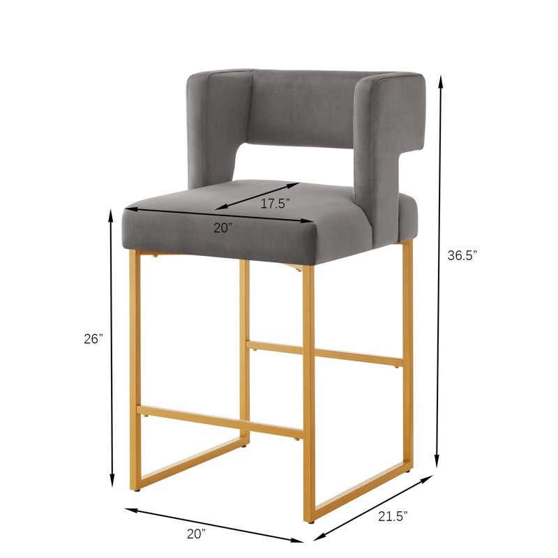 Ensemble de 2 tabourets de bar modernes à hauteur de comptoir avec dossier ouvert carré, Gris