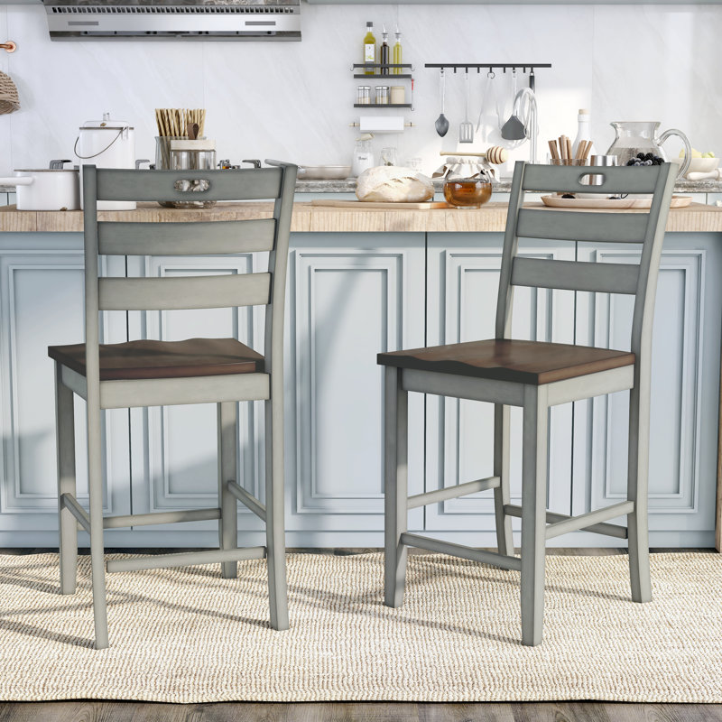 Gaspar Solid Wood 24'' Counter Stool, Light Gray