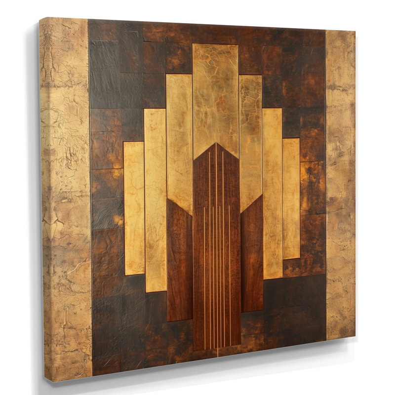 Mosaique noyer, formes essentielles VI - art abstrait sur toile Art déco, Toile tendue, Ne s’applique pas, H 30 po x l 30 po